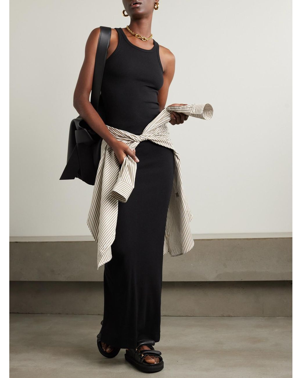 ÉTERNE Black Emma Ribbed Stretch-Jersey Maxi Skirt