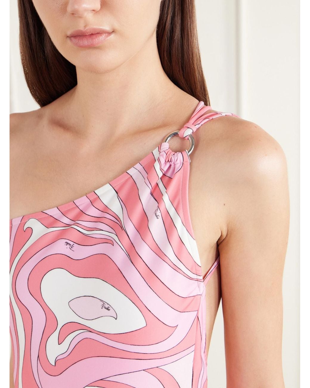 Emilio Pucci Pink Printed One-Shoulder Swimsuit