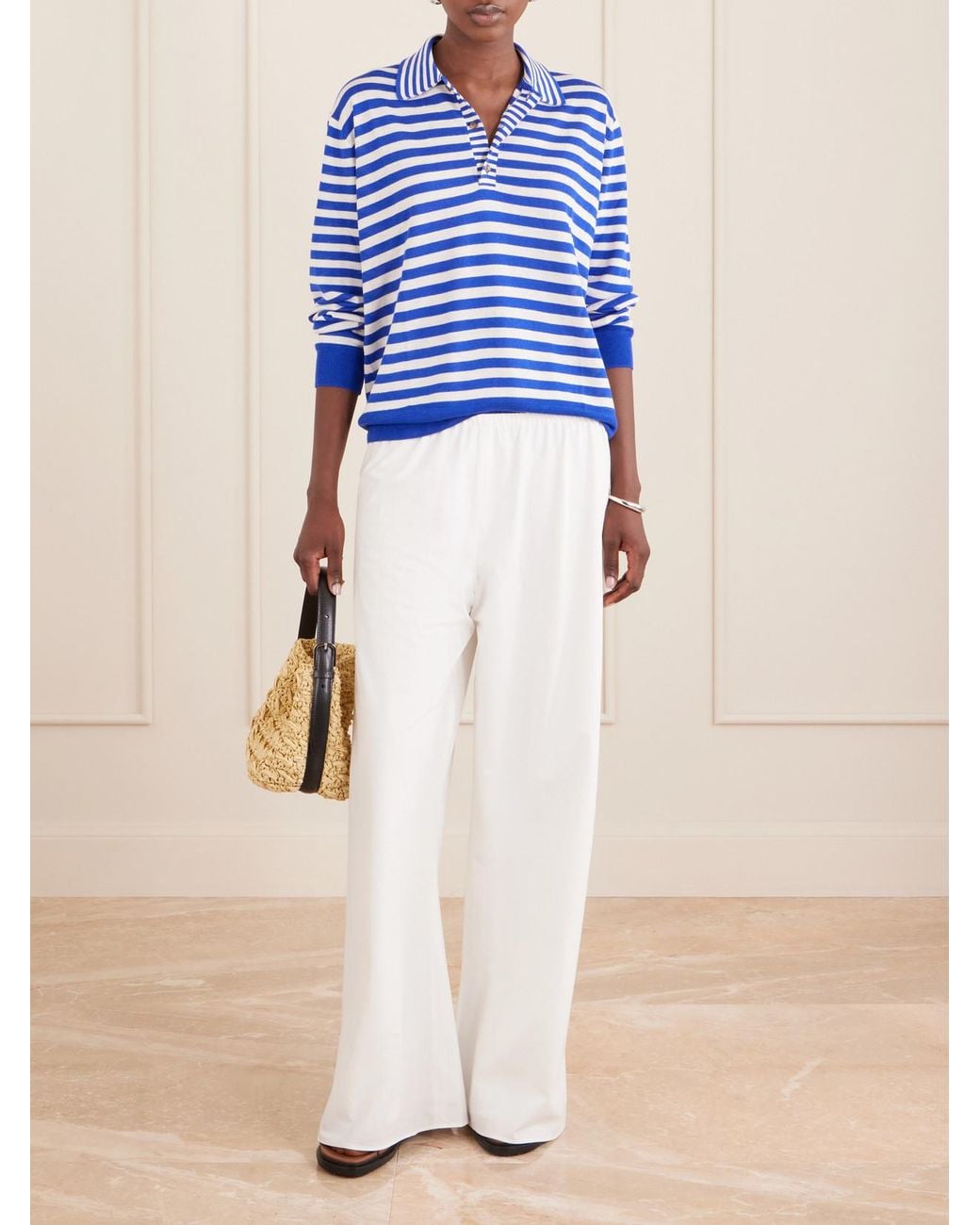 La Ligne Blue Ben Striped Silk, Wool And Cashmere-Blend Polo Sweater
