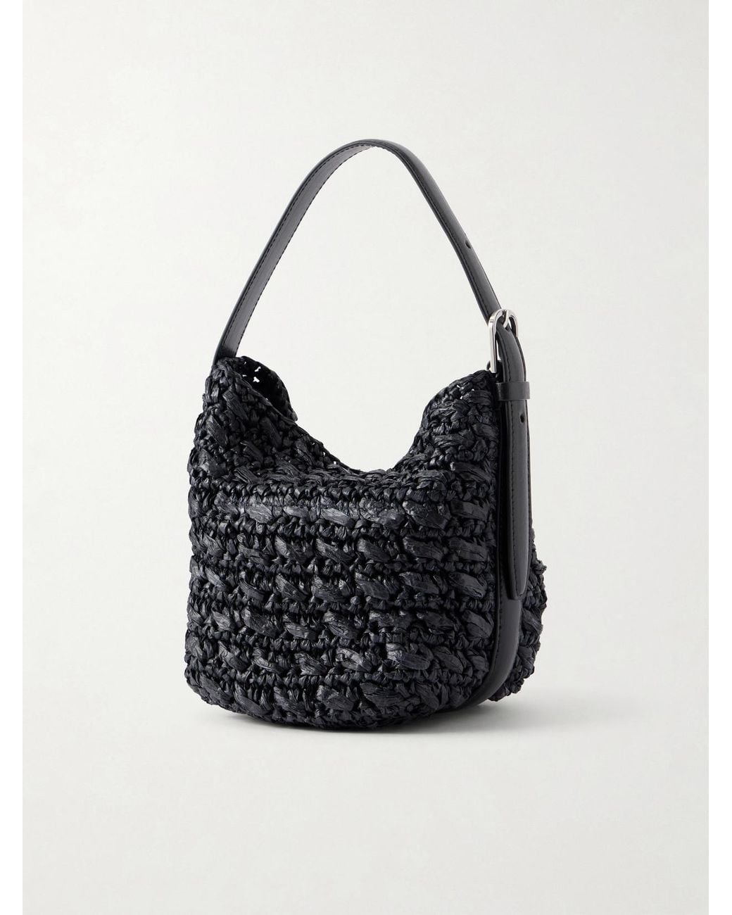 Totême Black Belted Small Leather-Trimmed Raffia Shoulder Bag