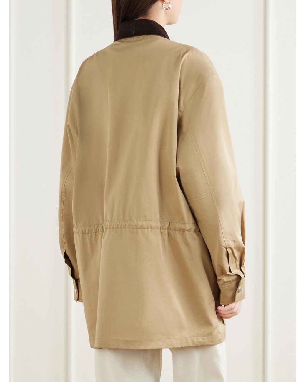 FRAME Natural The Safari Drawstring Corduroy-Trimmed Cotton-Twill Jacket