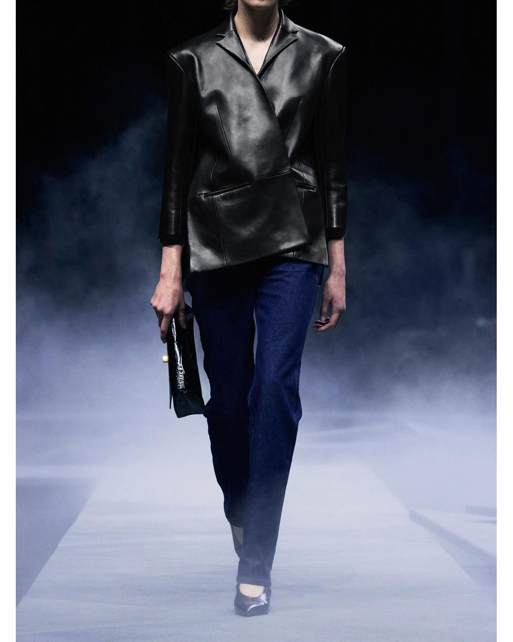 Khaite Black Asymmetric Paneled Leather Blazer