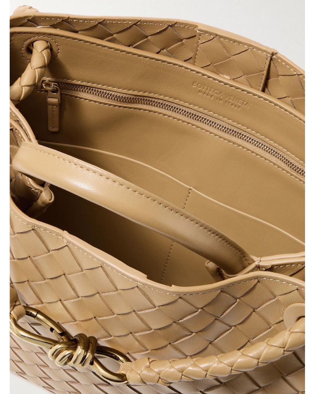 Bottega Veneta Natural Andiamo Medium Intrecciato Leather Top-Handle Bag