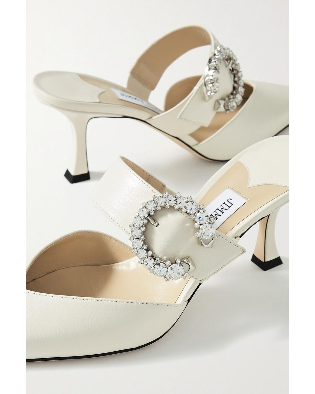 Jimmy Choo Marta 70 Crystal-embellished Leather Mules in White 