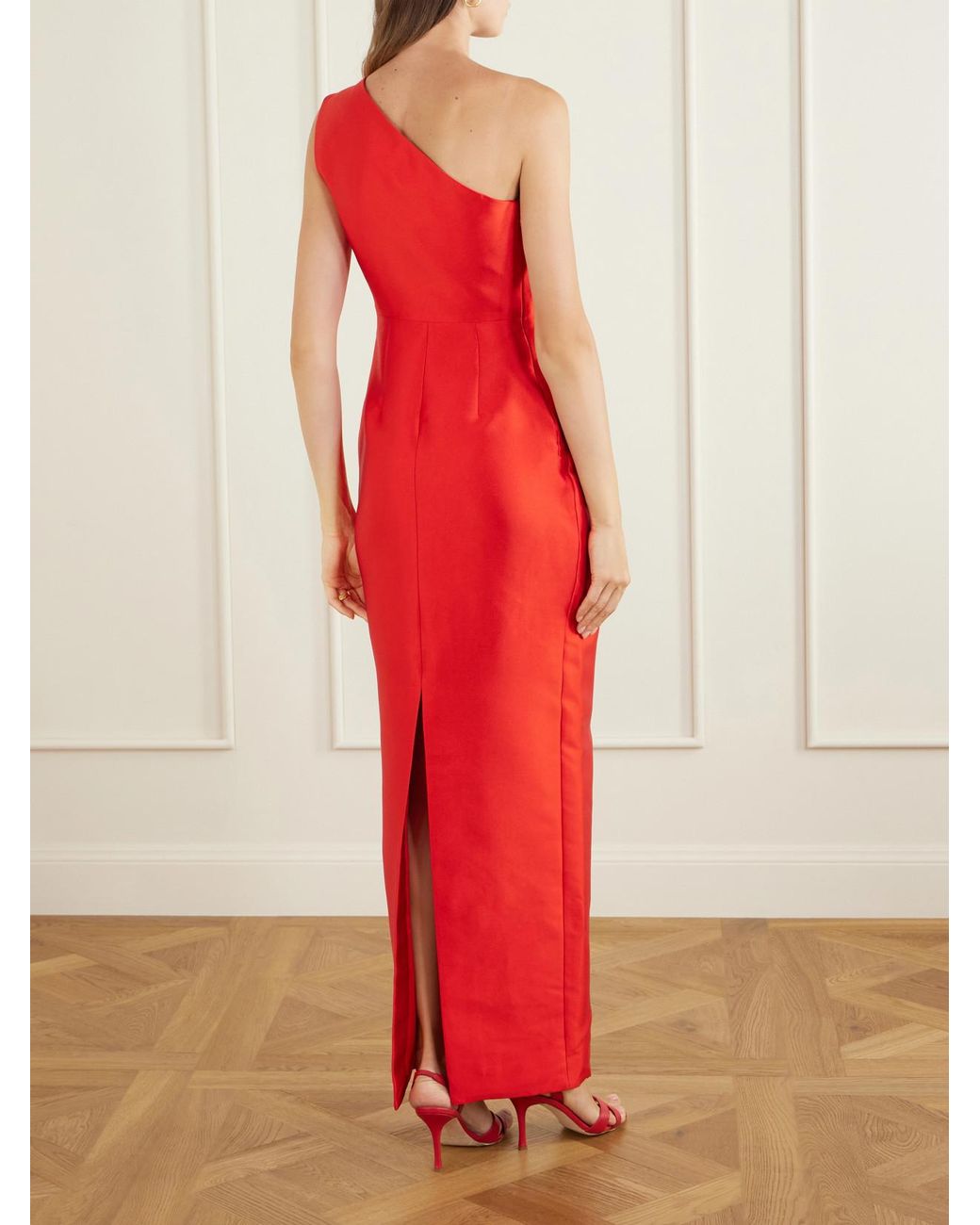Solace London Kira Gathered Satin-Twill Gown
