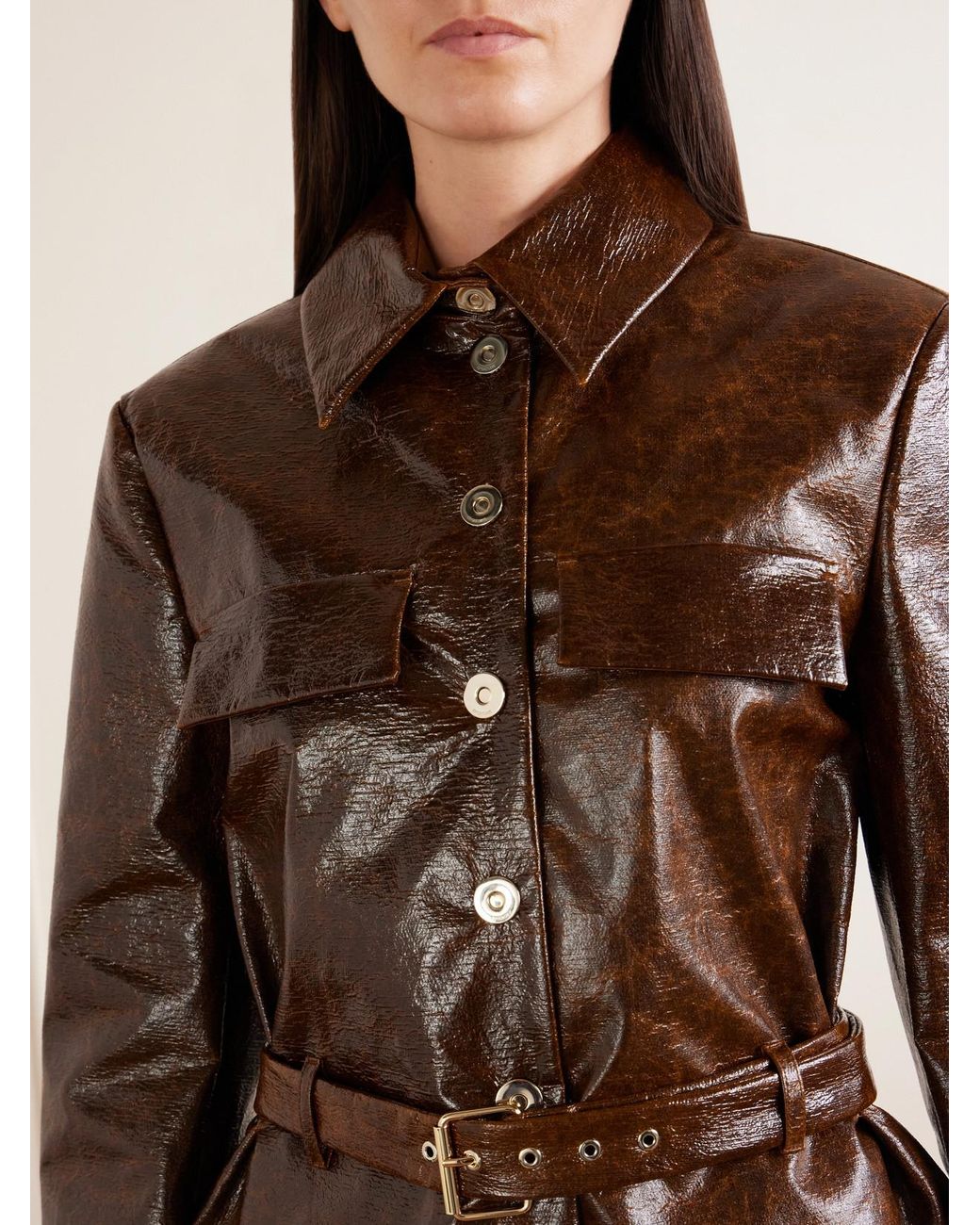 Sportmax Brown Canditi Cropped Belted Coated-Cotton Jacket