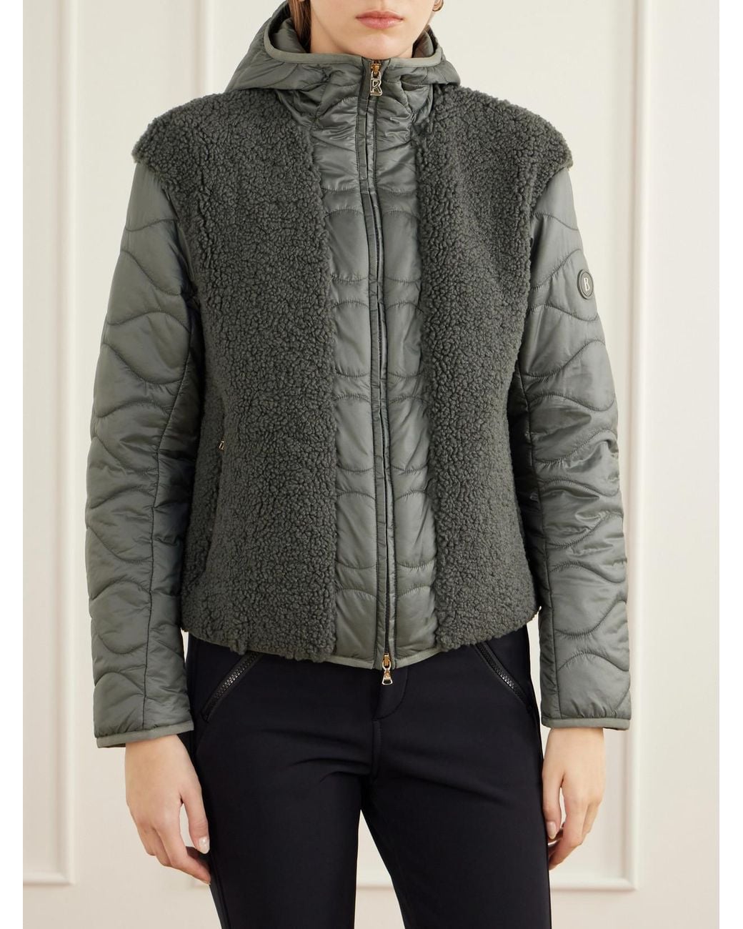 Bogner Green Bibi Quilted Plush-Trim Shell Jacket
