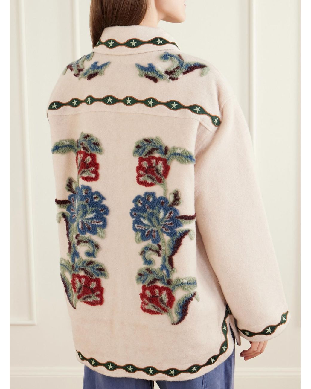 Farm Rio White Embroidered Tufted Fleece Coat
