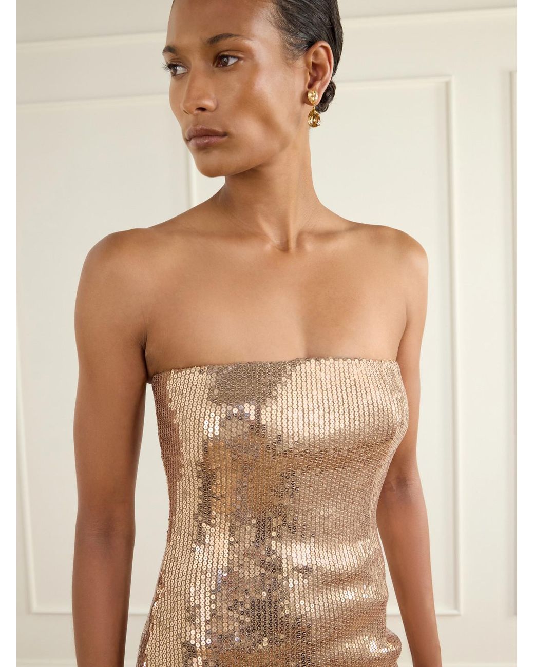 Alex Perry Natural Strapless Sequin-Embellished Midi Dress