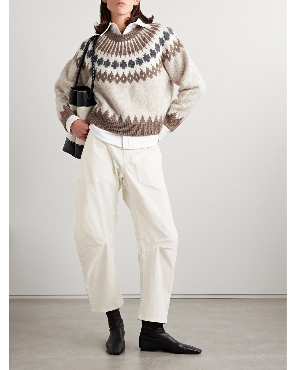 Nili Lotan Natural Shon Cotton-Blend Twill Barrel-Leg Pants