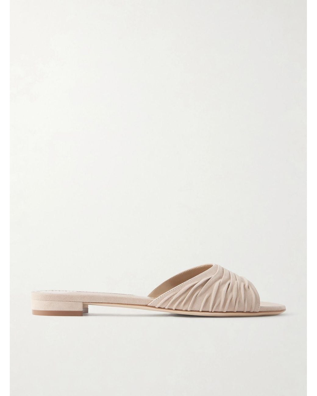 Manolo Blahnik Natural Pirua 10 Pleated Suede Sandals