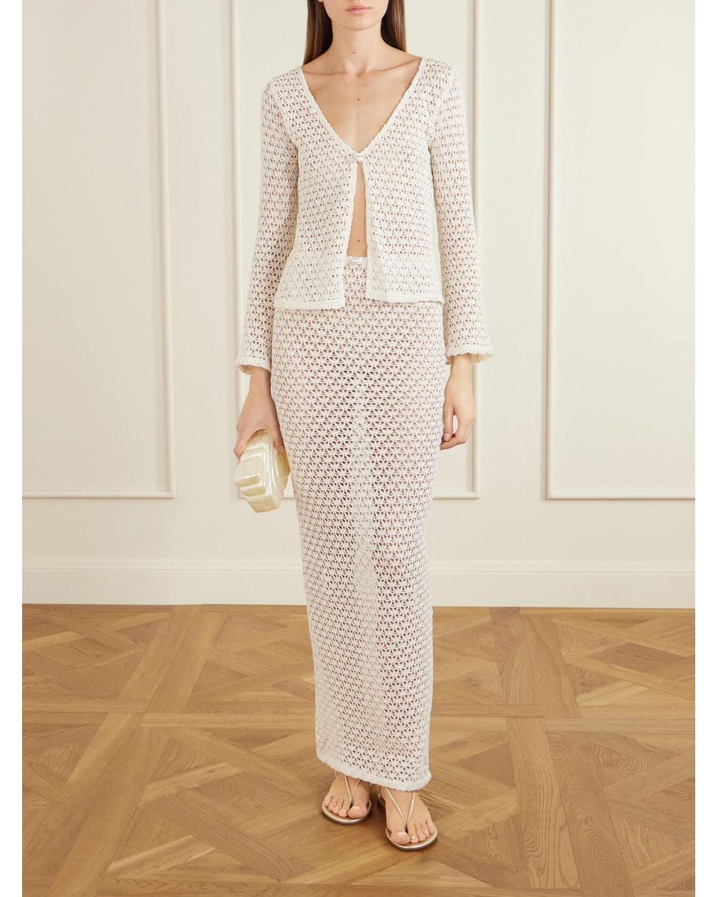 SARA CRISTINA White Arena Crocheted Cotton Coverup