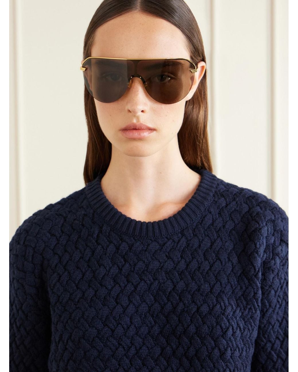 Bottega Veneta Natural Long Ribbon Aviator-Style-Tone Sunglasses