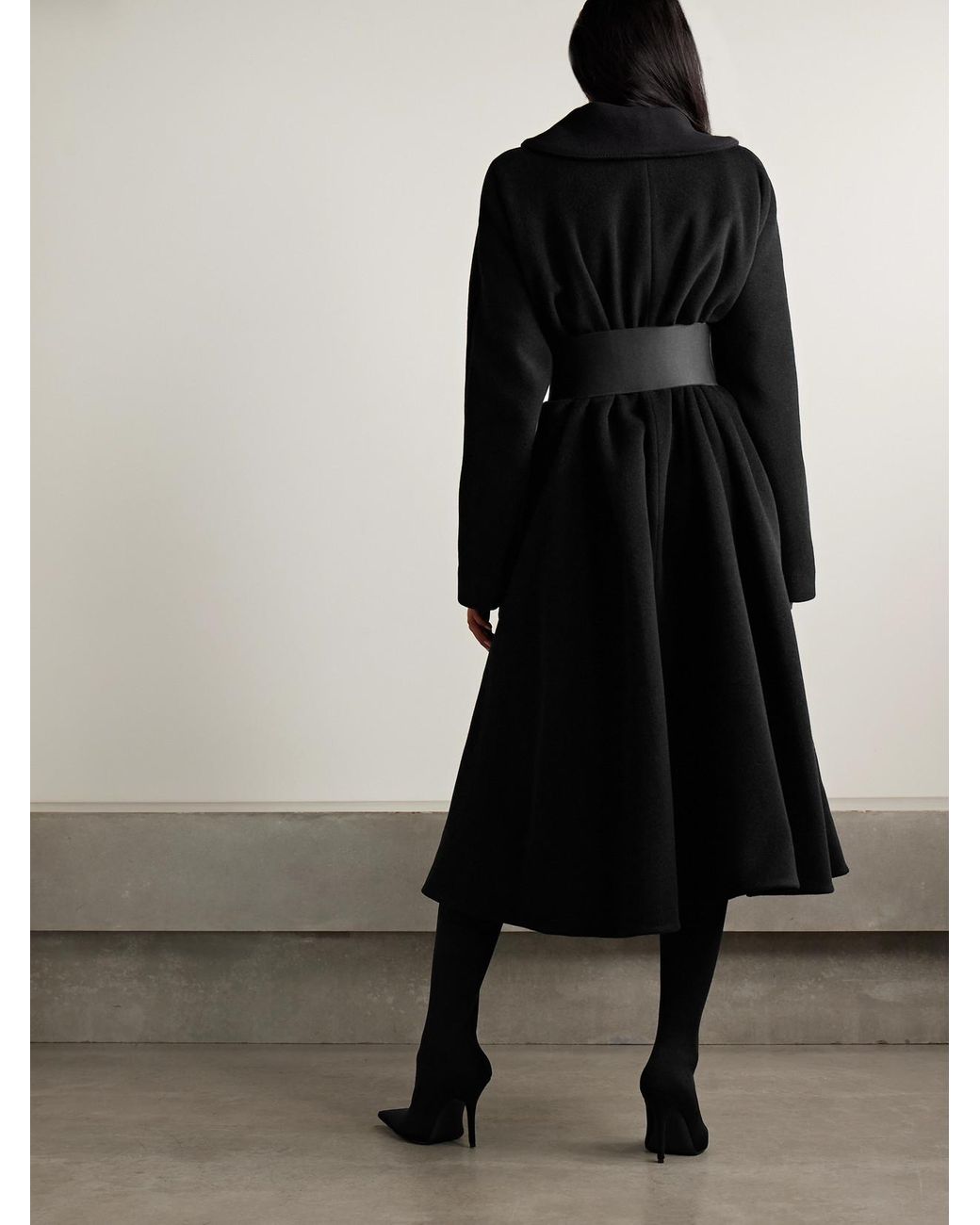 Balenciaga Black Belted Brushed Wool-Blend Coat