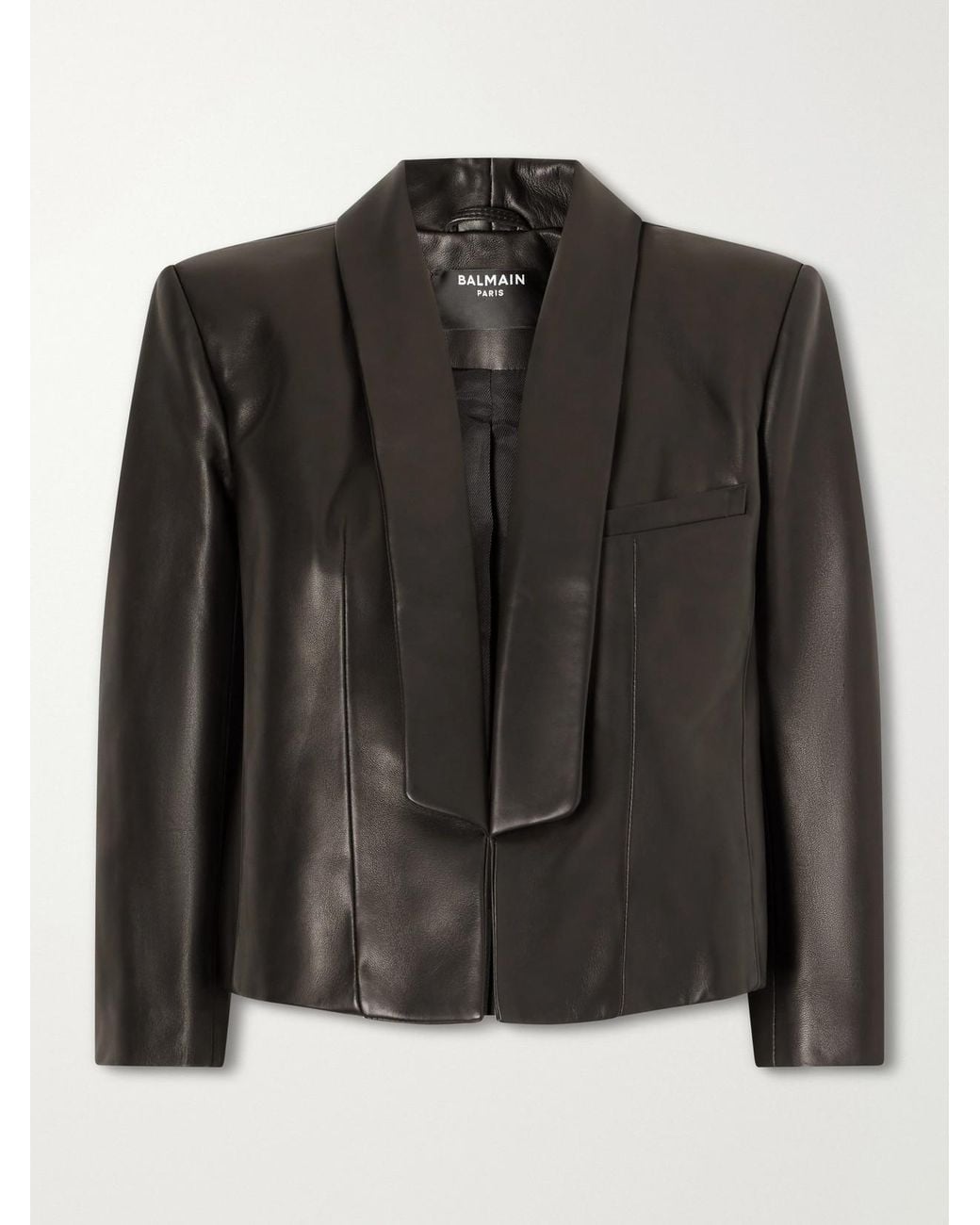 Balmain Black Cropped Leather Biker Jacket