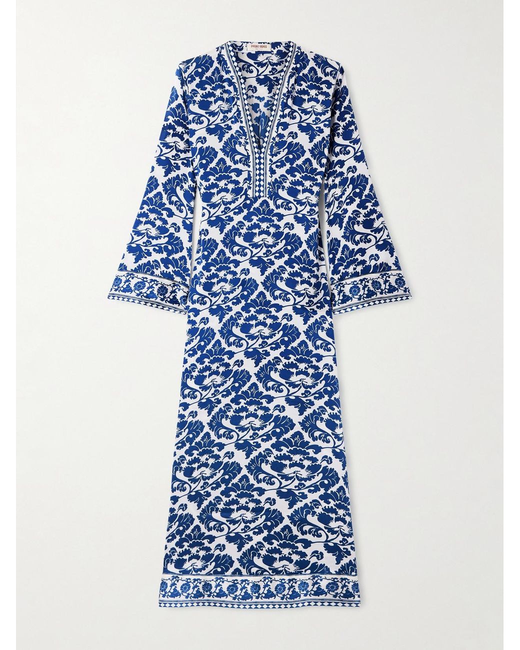 Emporio Sirenuse Blue Jenna Printed Silk-Voile Kaftan