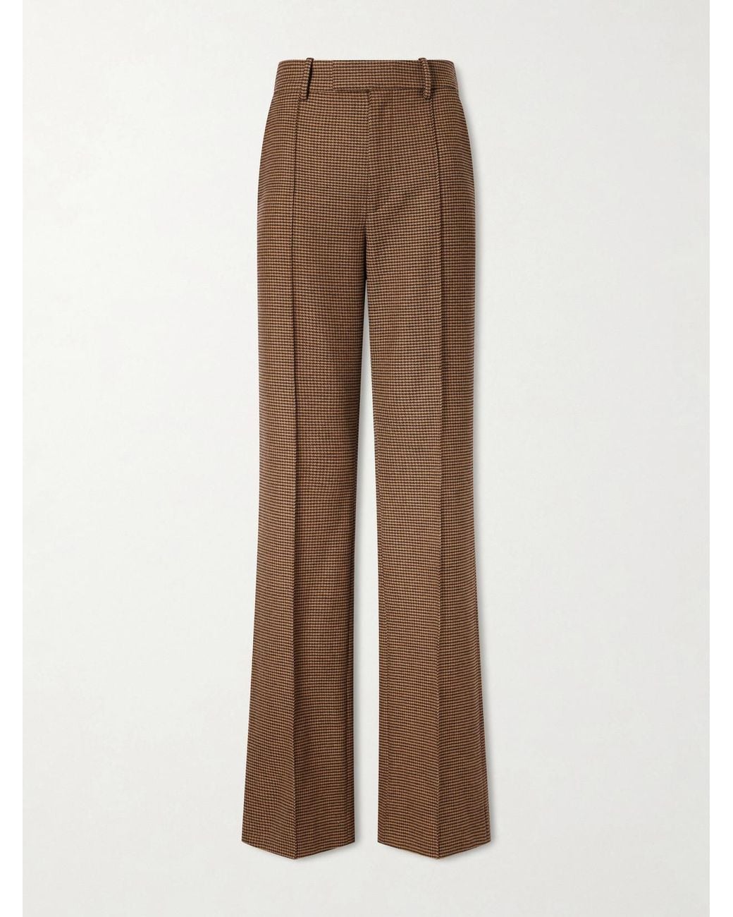 Nili Lotan Brown Etoile Pleated Virgin Wool-Herringbone Straight-Leg Pants