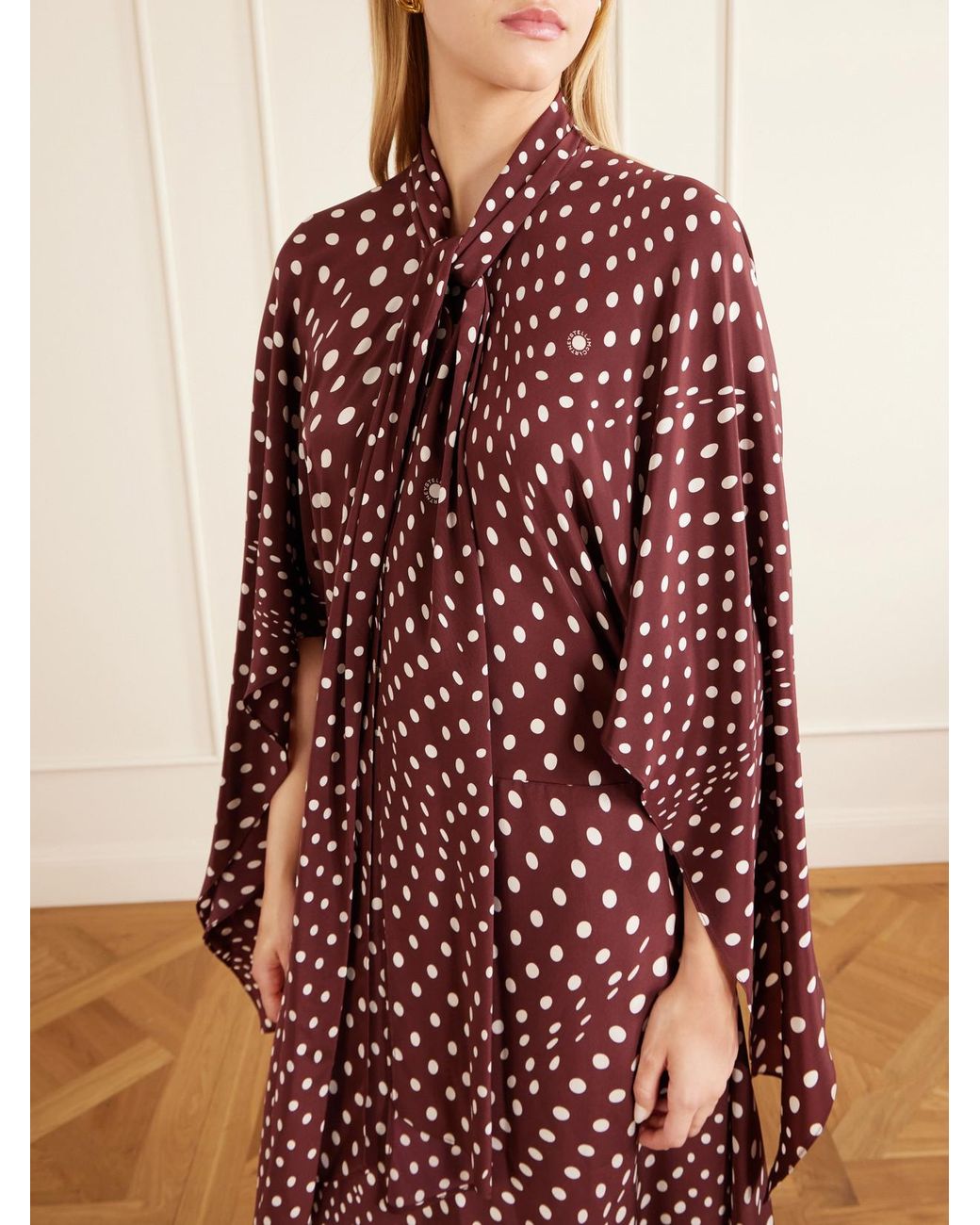 Stella McCartney Red Tie-Detailed Draped Polka-Dot Silk Midi Dress