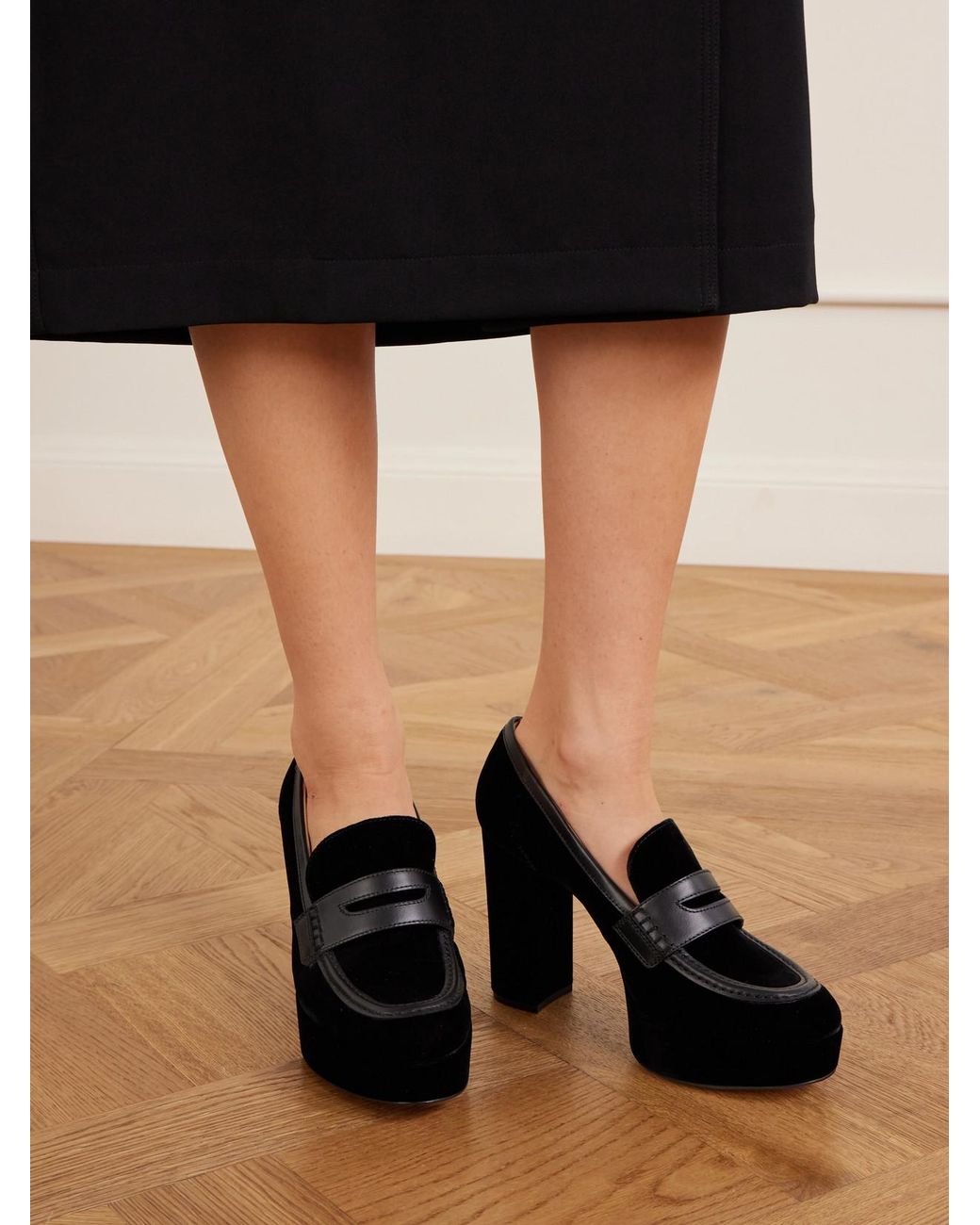 Gianvito Rossi Black Hadden 70 Leather-Trimmed Velvet Pumps