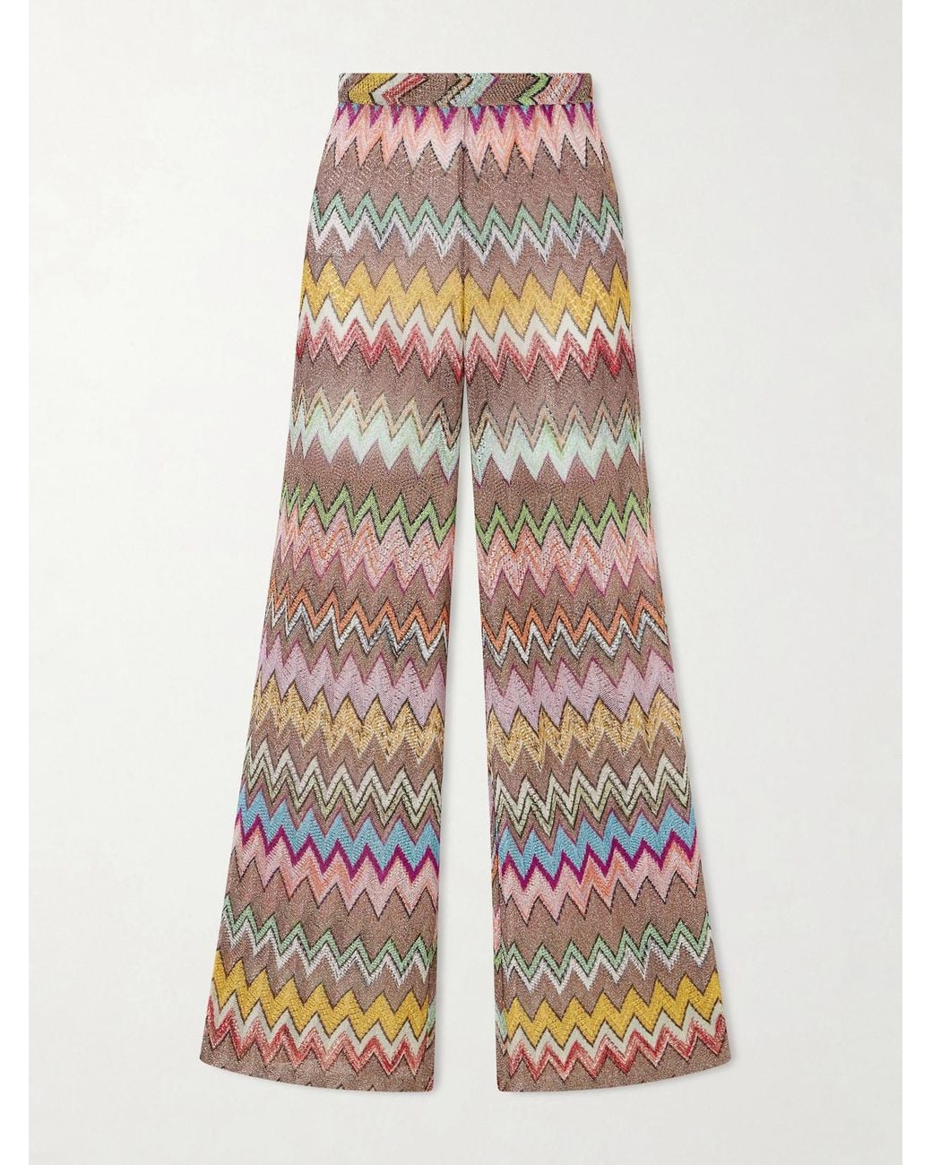 Missoni White Striped Metallic Crochet-Knit Wide-Leg Pants