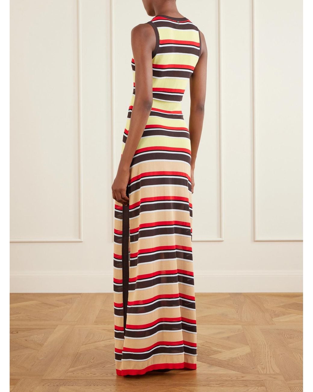 Rabanne White Bead-Embellished Striped Knitted Maxi Dress