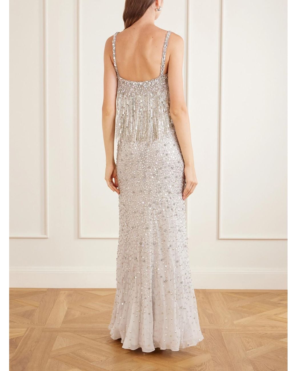 Jenny Packham White Iris Embellished Cape-Effect Georgette Gown