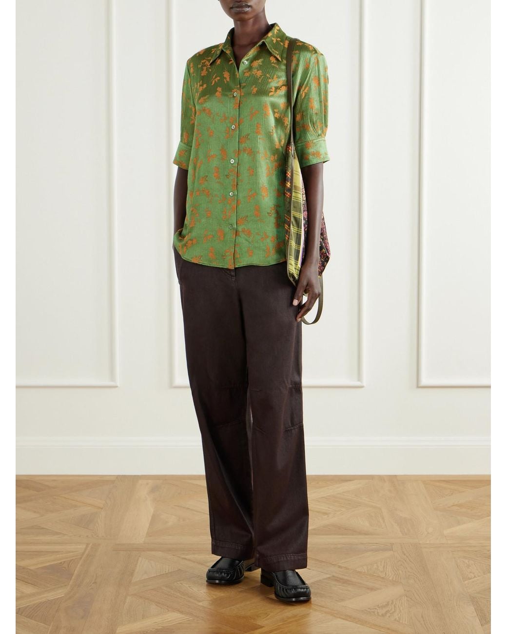 Dries Van Noten Green Floral-Jacquard Shirt