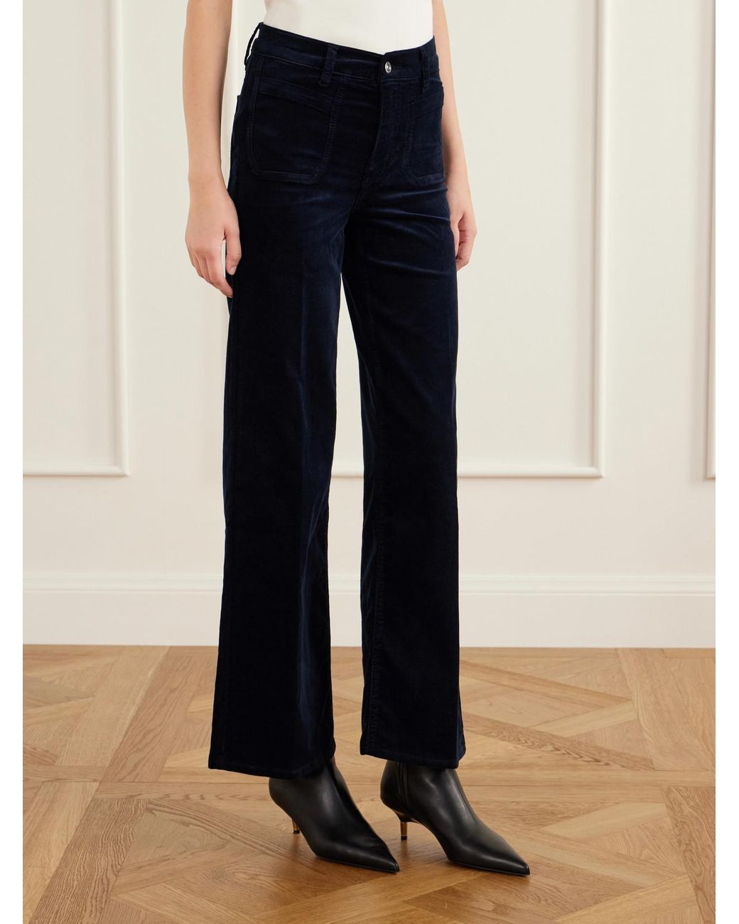 FRAME Blue Le Slim Palazzo Shrunken Pocket Corduory High-Rise Wide-Leg Pants