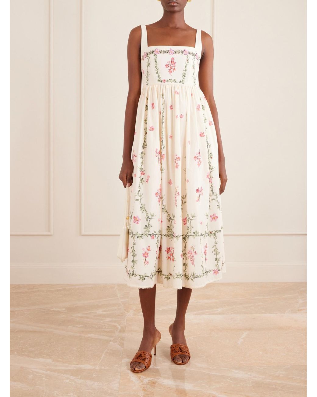 Agua Bendita Natural Barbara Floral-Printed Cotton Midi Dress