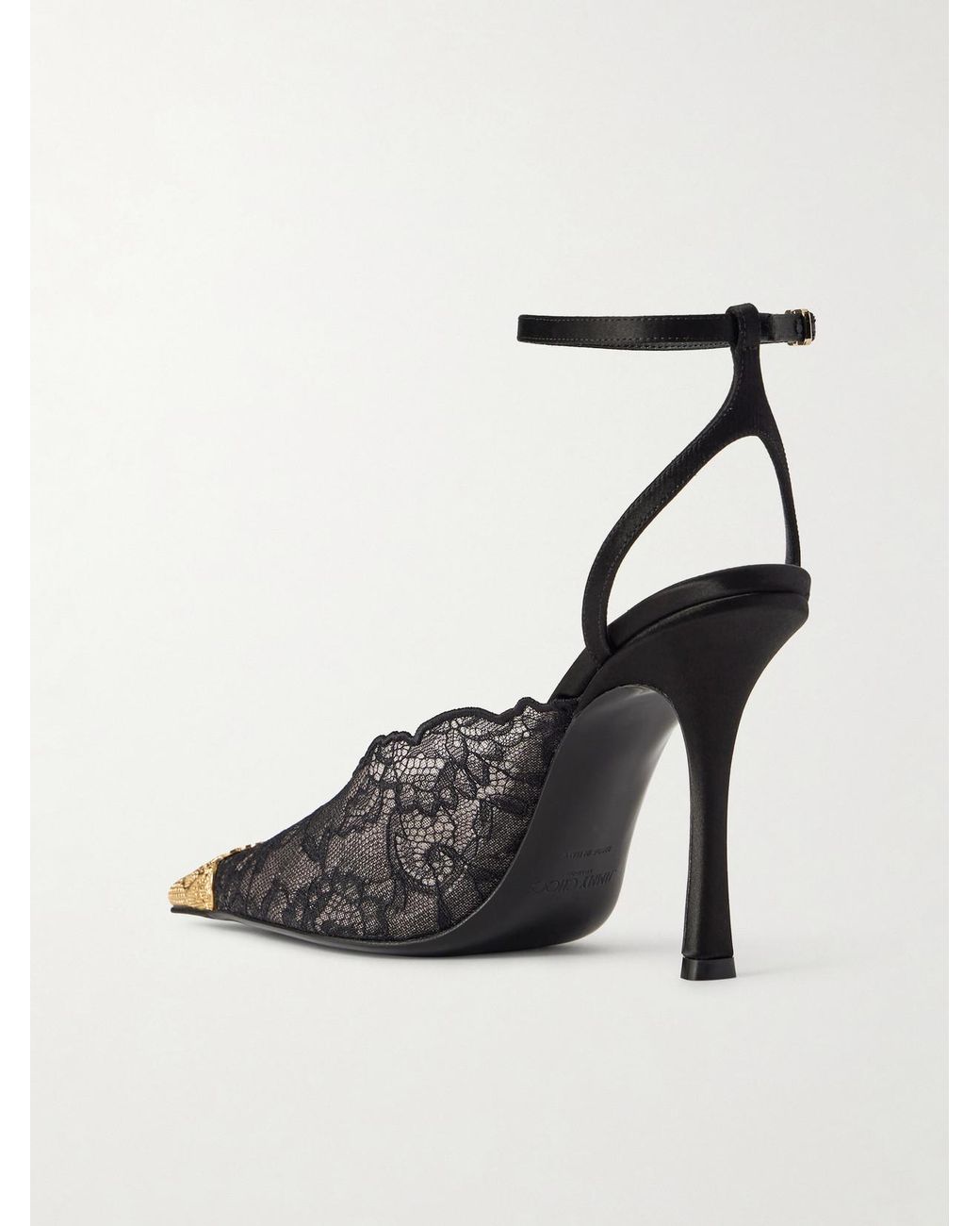 Jimmy Choo Black Faiz 100 Embellished Satin-Trimmed Lace Pumps