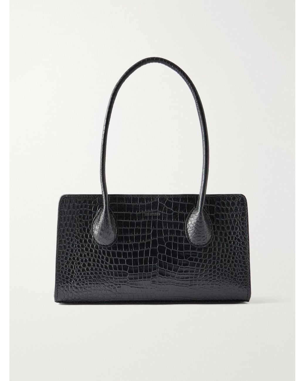 LIE STUDIO Black The Lou Croc-Effect Leather Shoulder Bag