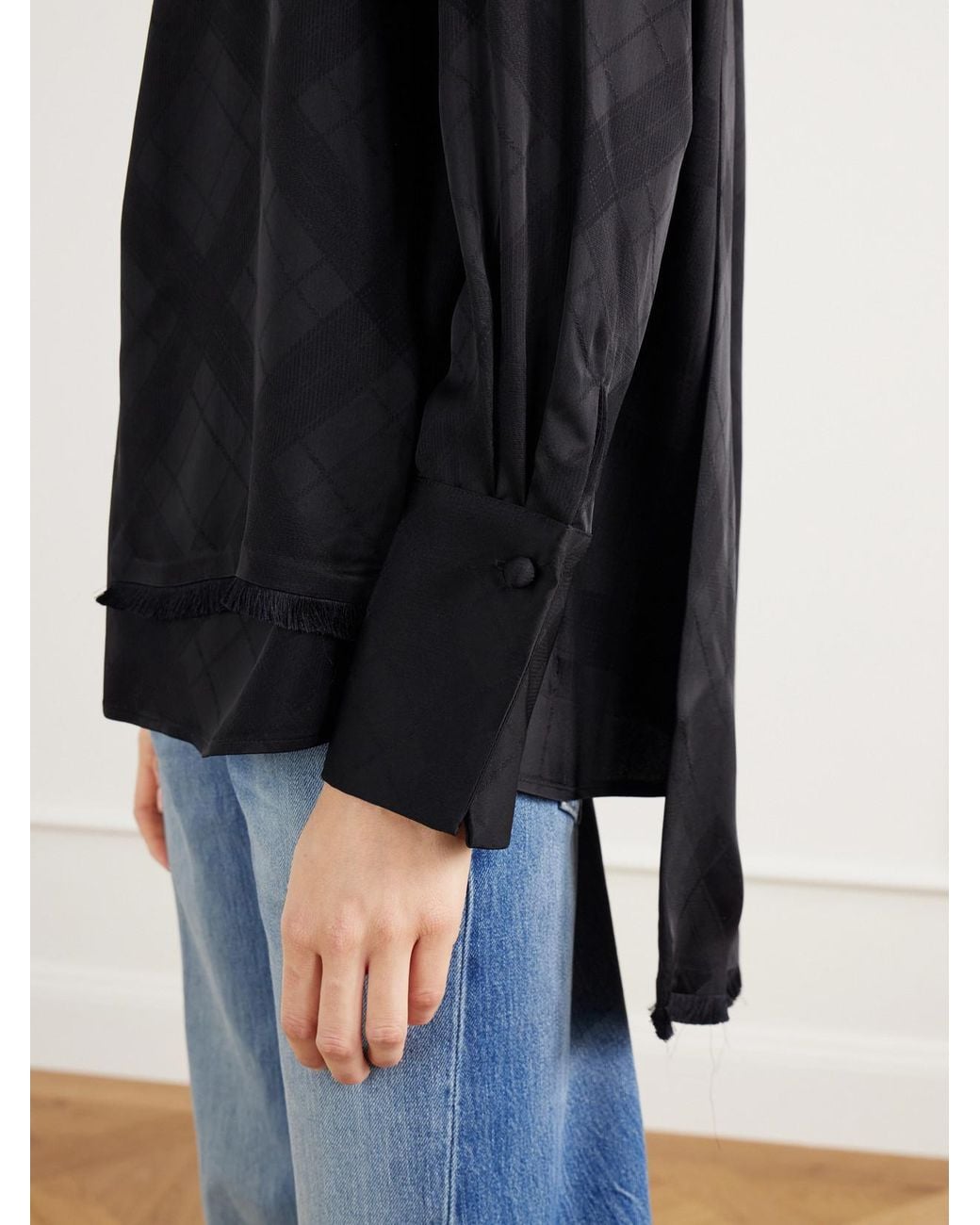 RÙADH Blue The Luss Tie-Detailed Checked Satin Blouse