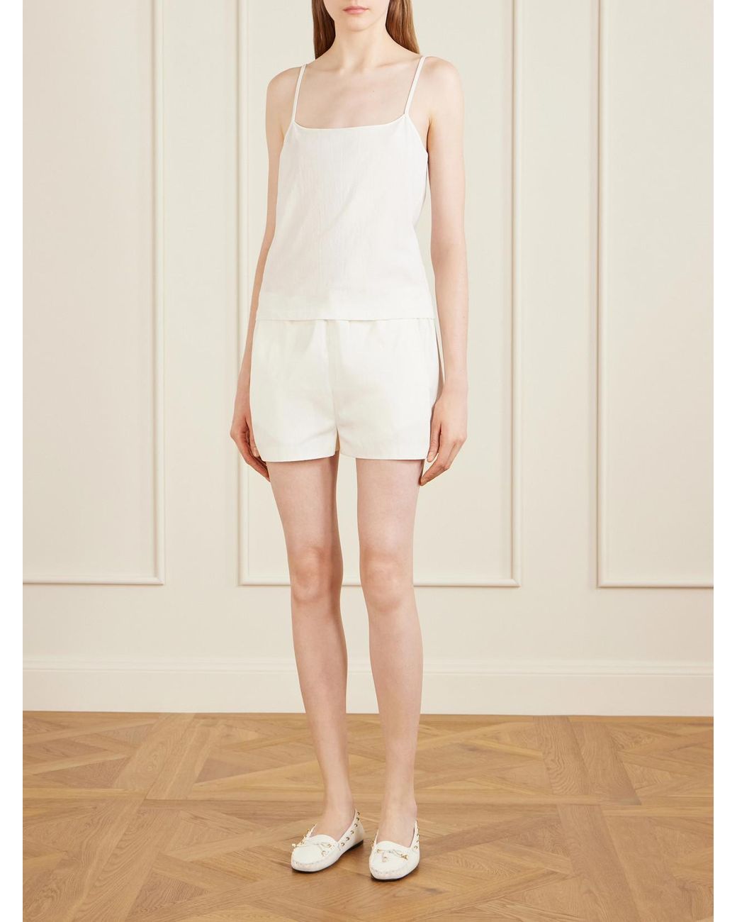 Khaite White Milly Embellished Whipstitched Textured-Leather Loafers