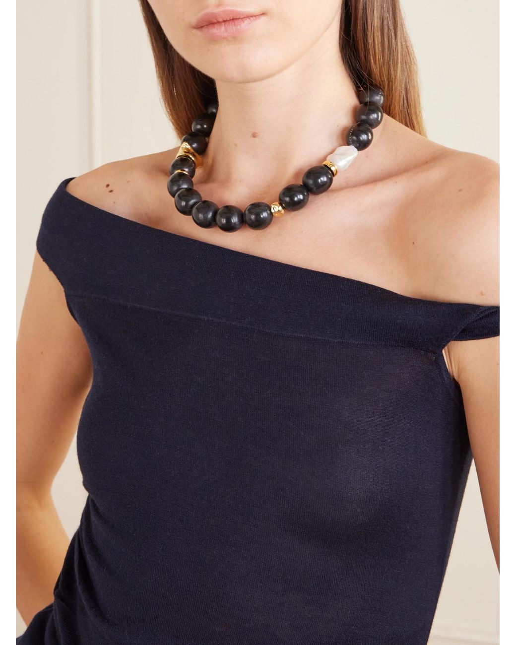 Lizzie Fortunato Black Oria-Plated, Pearl And Horn Beaded Necklace