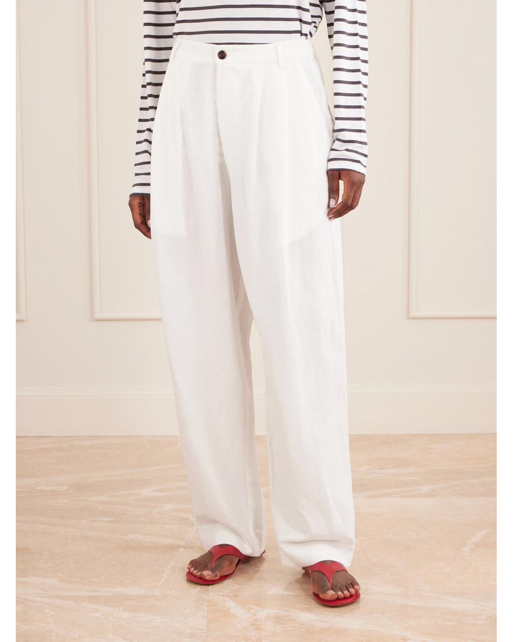 Jamie Haller White Tapered Linen-Blend Pants