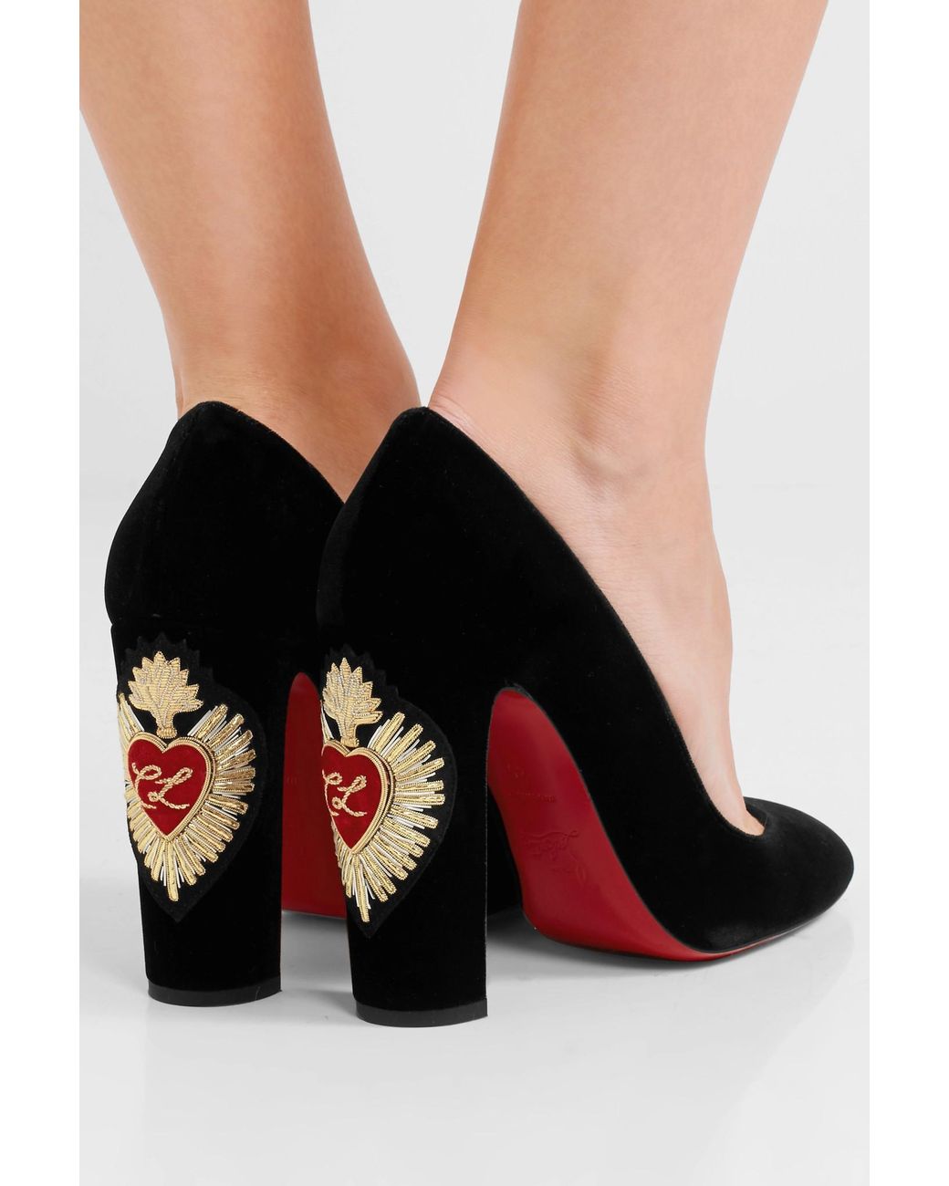 Christian Louboutin Cadrilla Corazon 100 Appliquéd Velvet Pumps in Black |  Lyst