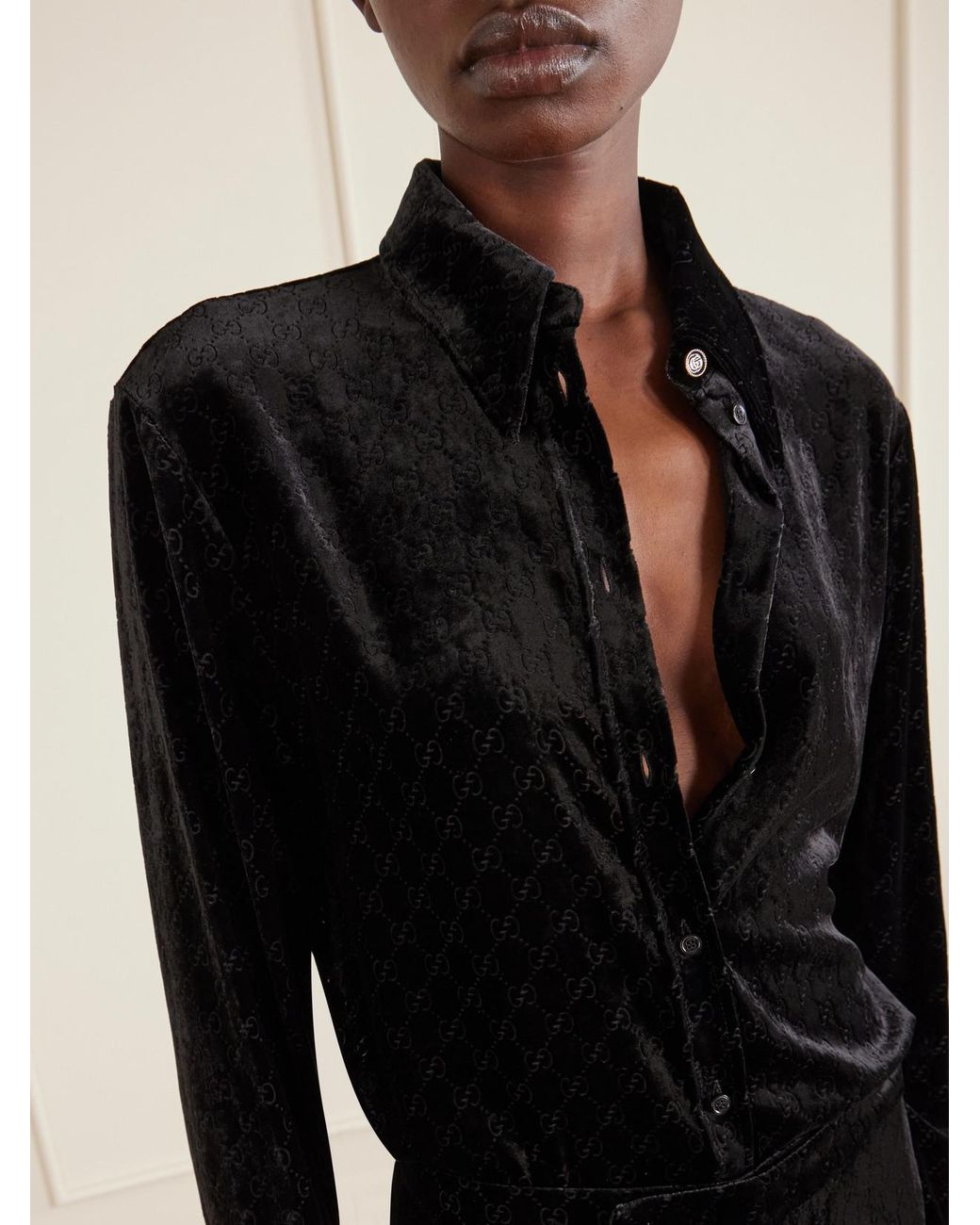Gucci Black Devoré-Velvet Shirt