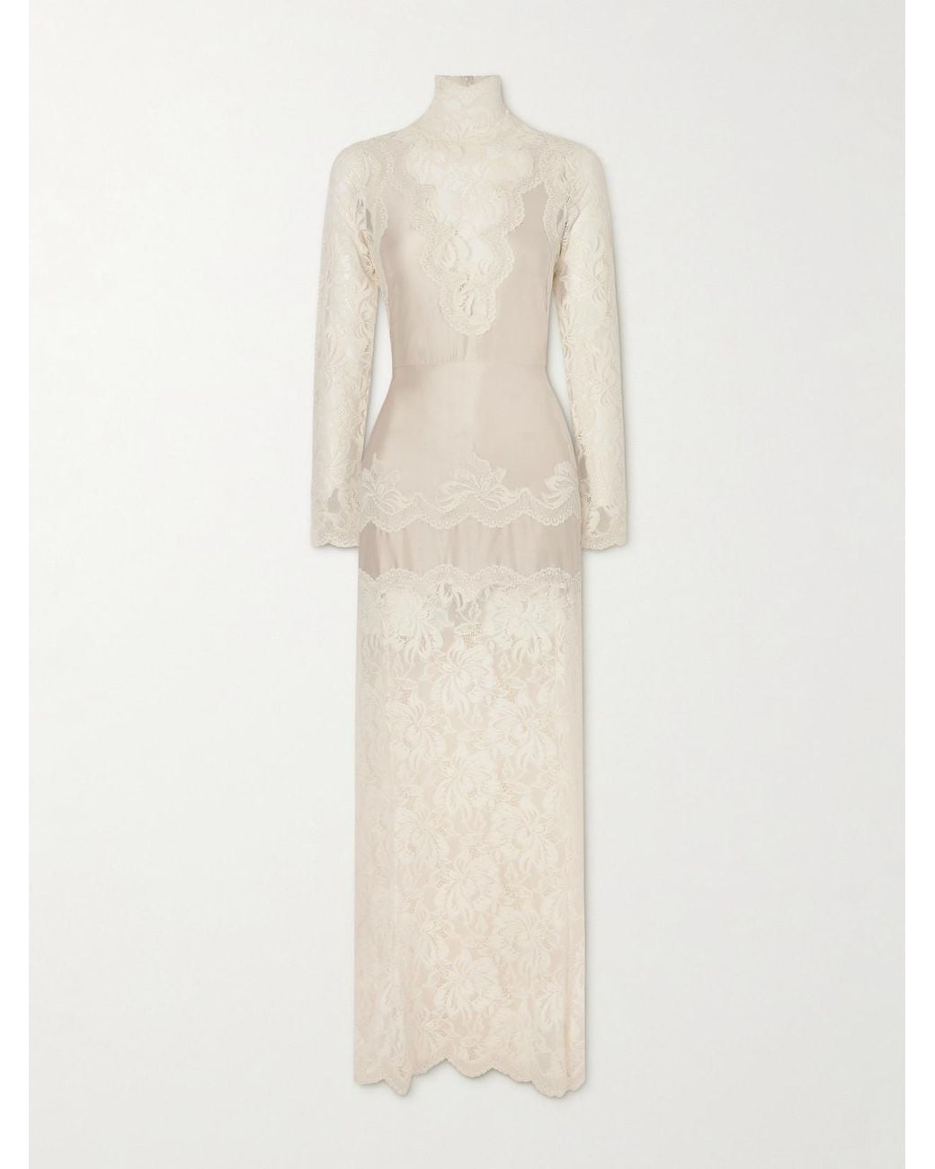 Rabanne Natural Lace-Trimmed Silk-Satin Maxi Dress