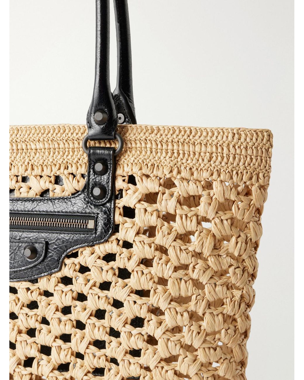 Balenciaga Natural Le City Leather-Trimmed Raffia Shoulder Bag