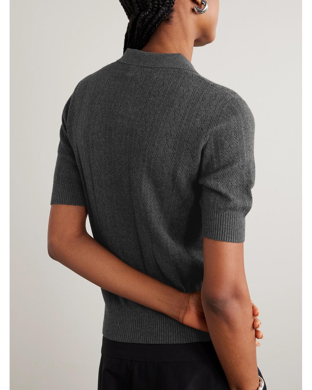 Lisa Yang Black Cristine Pointelle-Knit Cotton And Cashmere-Blend Polo Shirt