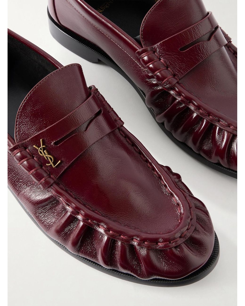Saint Laurent Red Le Loafer Cassandre-Embellished Glossed-Leather Loafers