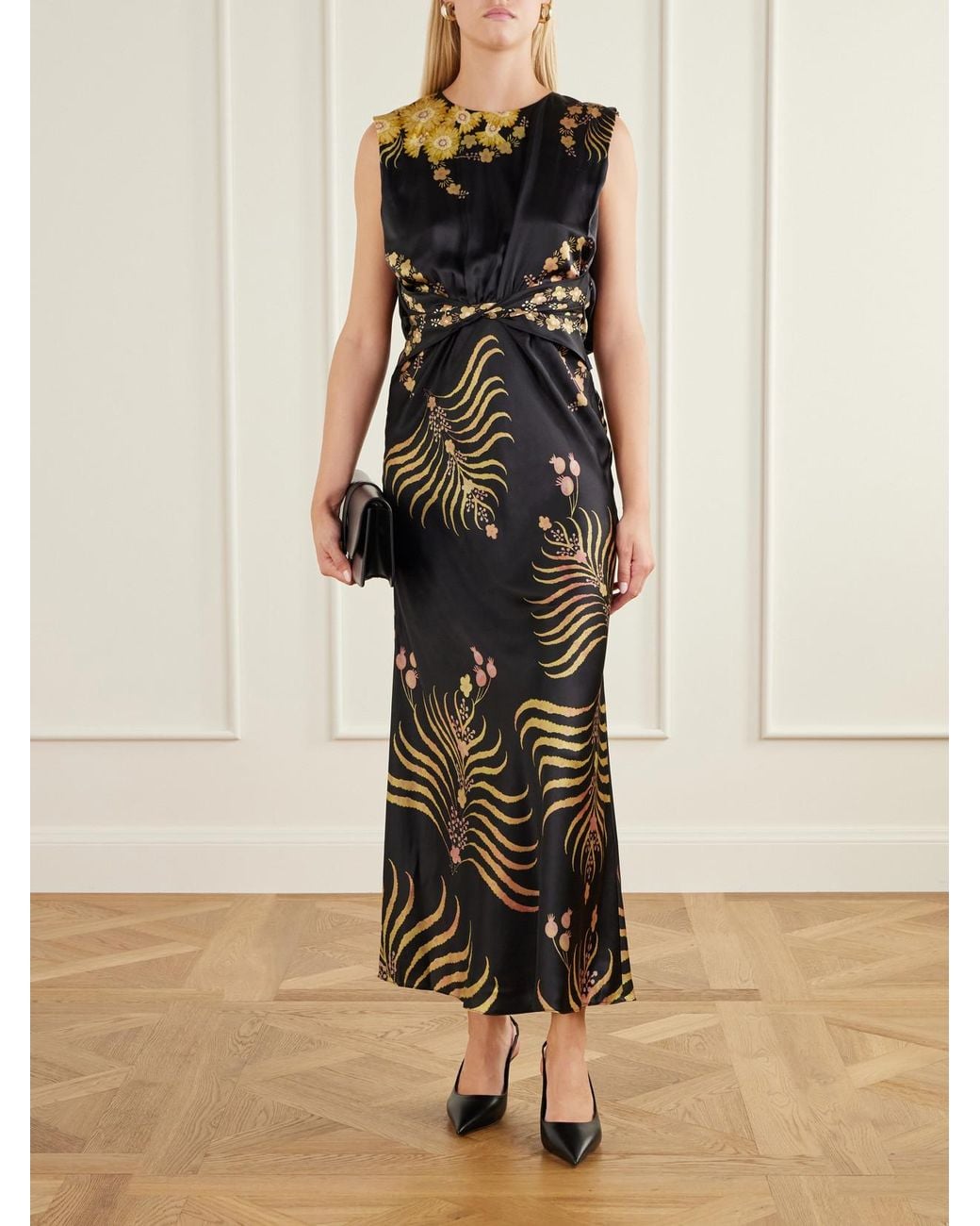 Saloni White Gwen Floral-Printed Silk-Blend Midi Dress
