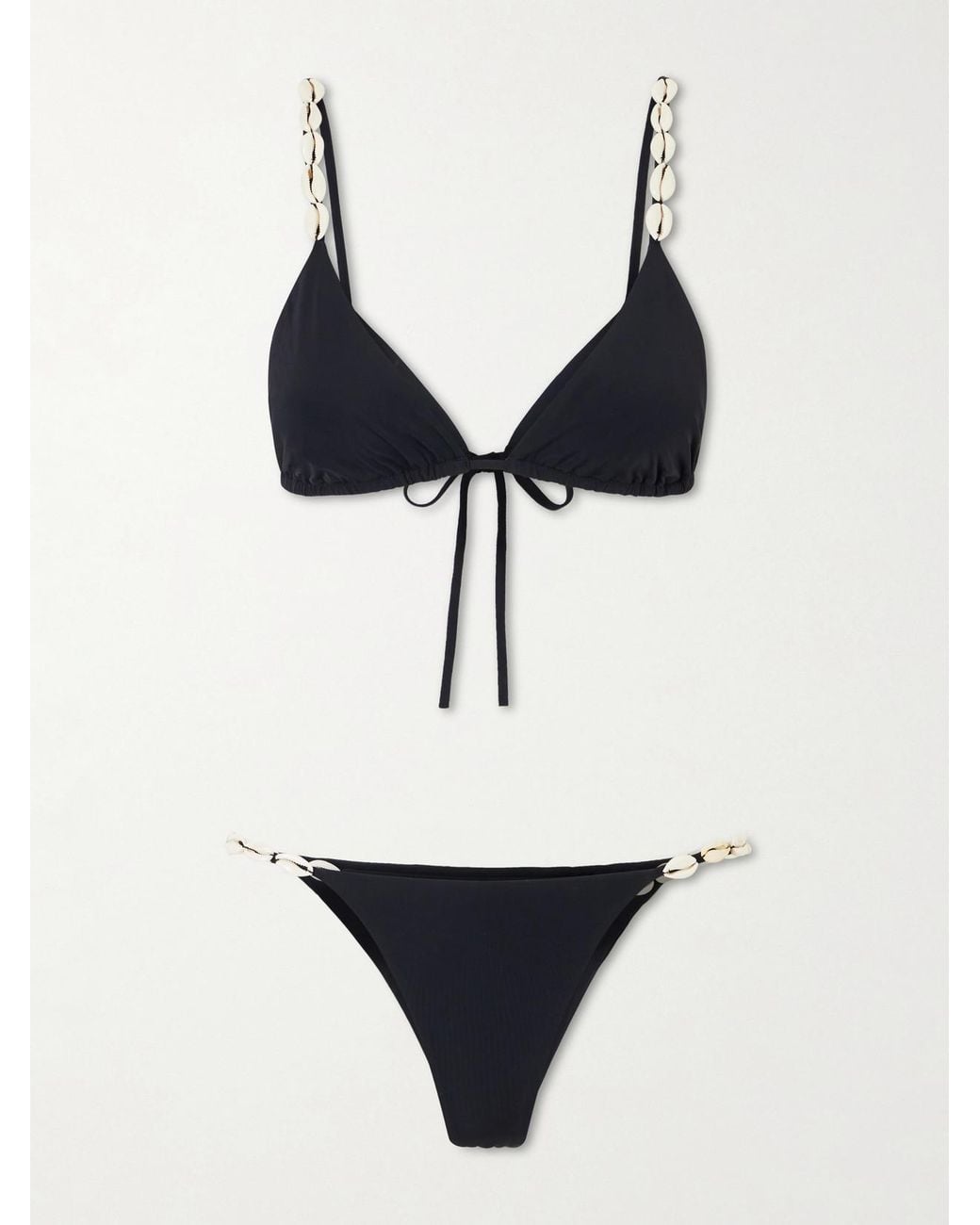 SARA CRISTINA Black Cowries Embellished Bikini