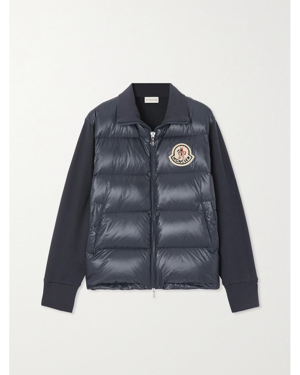 Moncler Blue Appliquéd Cotton-Blend Jersey And Quilted Shell Down Jacket