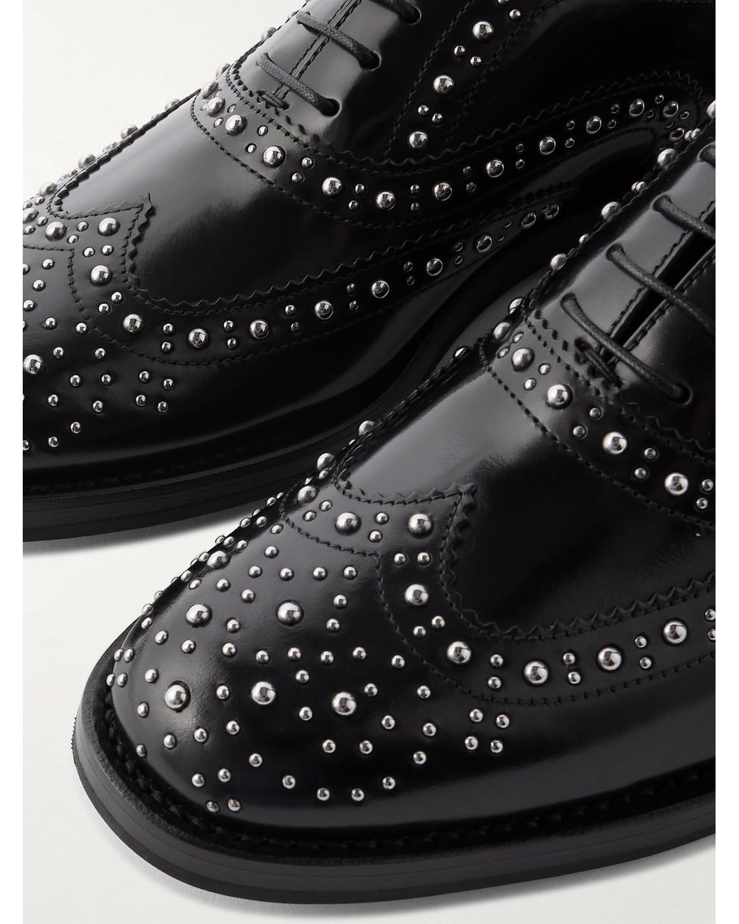 Church's Black Burwood Met Studded Glossed-Leather Brogues