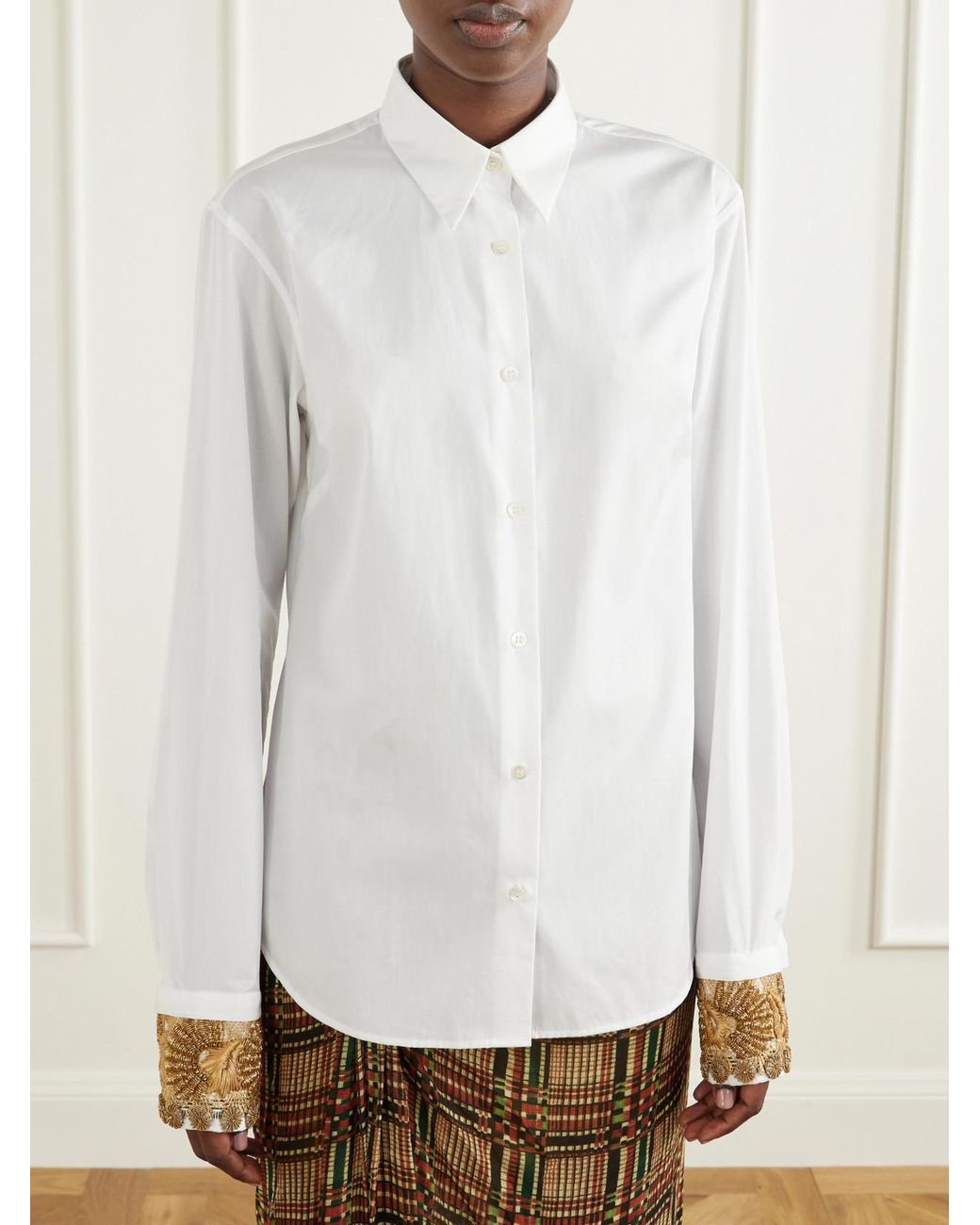 Dries Van Noten White Embroidered Cotton-Poplin Shirt