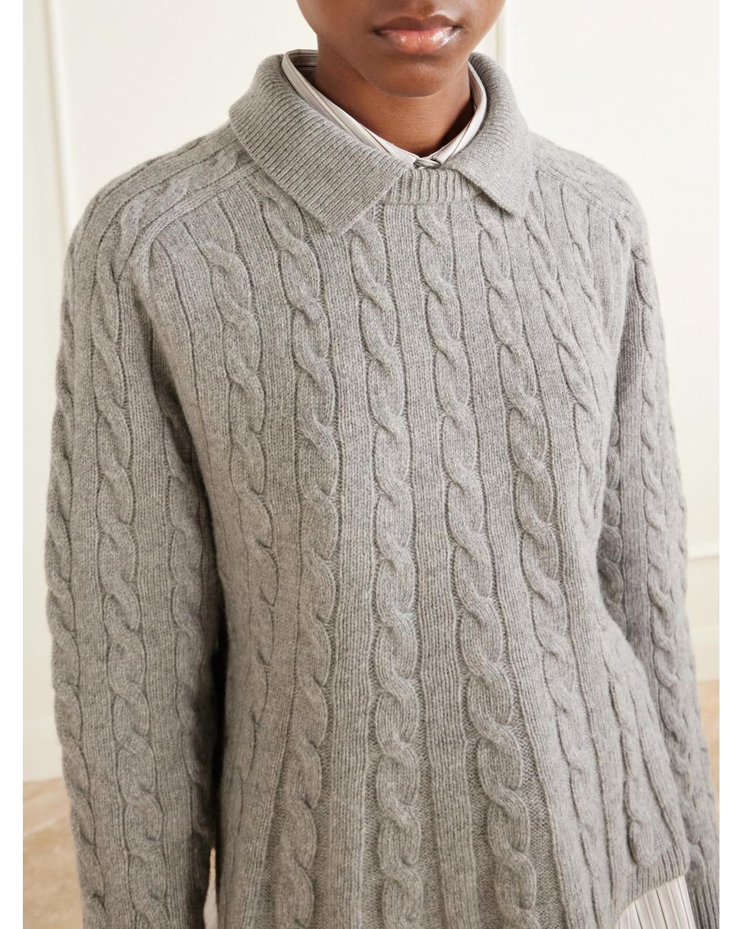 Polo Ralph Lauren Gray Cable-Knit Wool And Cashmere-Blend Peplum Sweater