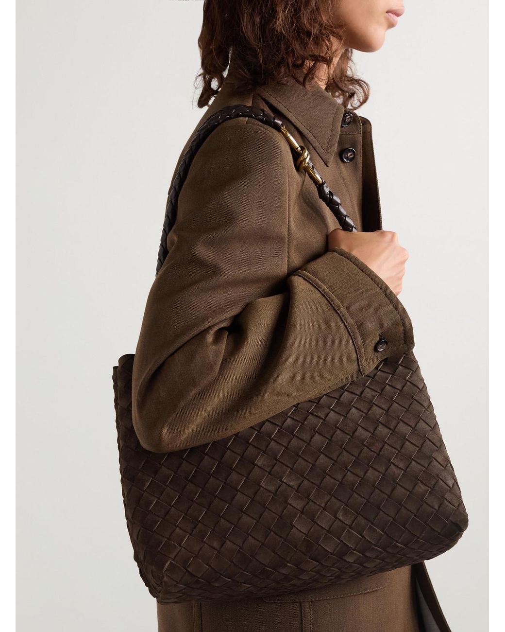 Bottega Veneta Black Andiamo Medium Intrecciato Suede Tote