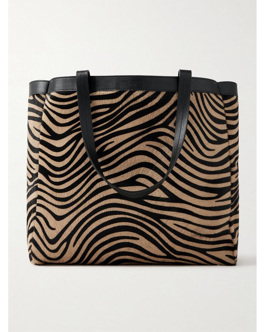 Nili Lotan Black Loren Medium Textured-Leather Trimmed Zebra-Print Calf Hair Tote