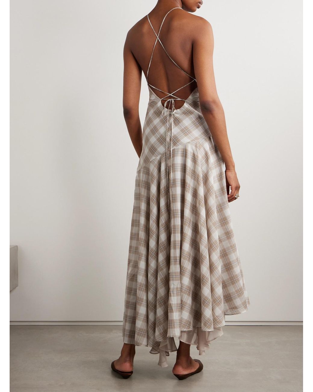 Kallmeyer Eve Asymmetric Layered Checked Voile Maxi Dress in White | Lyst